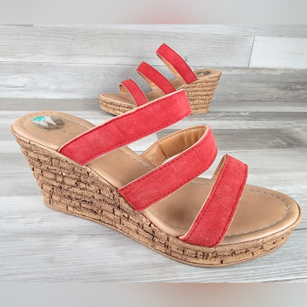 Mariella Red Suede Cork Wedge Sandals Women's Size 8 - Picture 3 of 16
